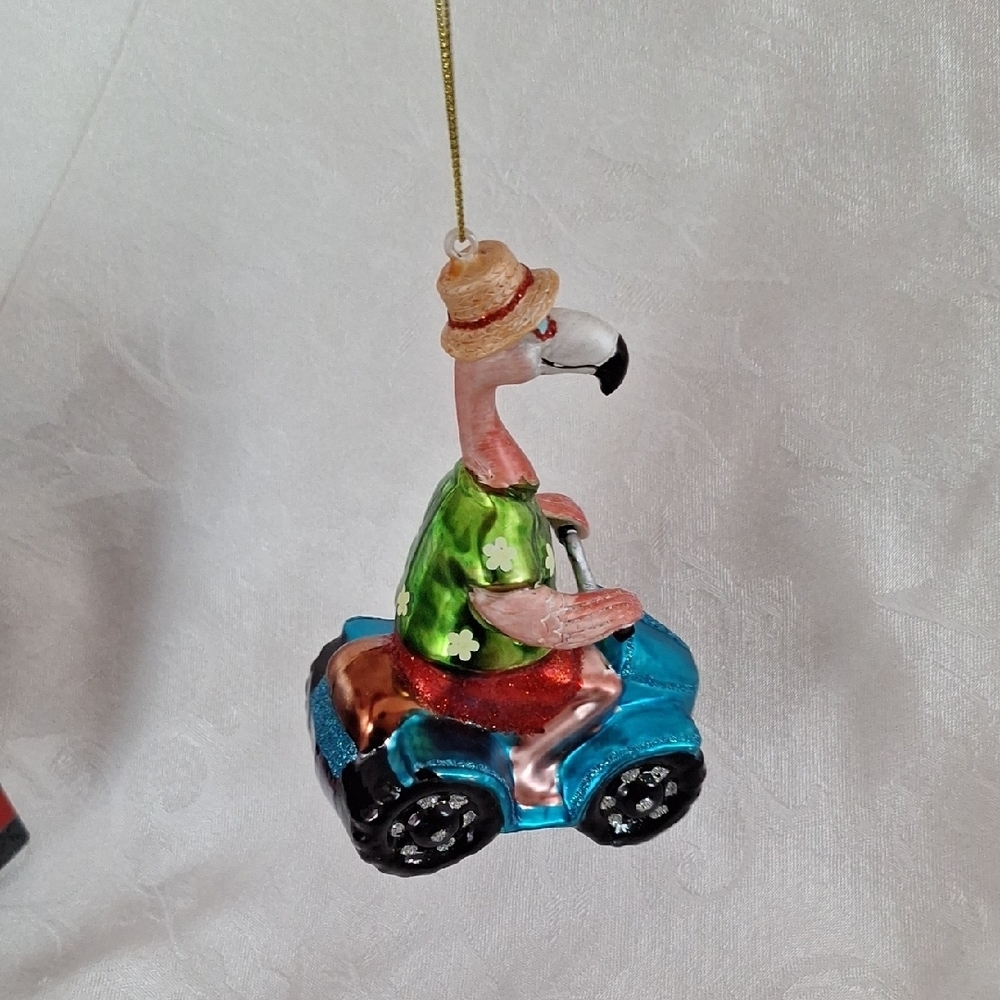 Flamingo Bird Ornament In Car Blue and Green Accents